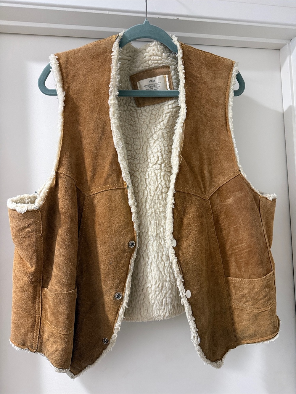 Vintage Suede Sherpa-Lined Vest - Tan